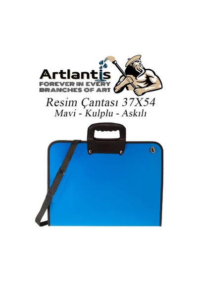 Mavi Resim Çantası Fermuarlı Kulplu 37x54 Cm 1 Adet Teknik Resim Dosya Çantası 35x50 Cm Askılı Proje Çantası Okul Sınıf