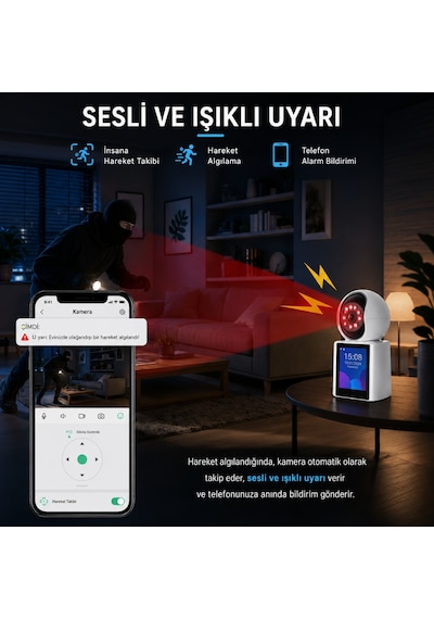 Apronx 2k Wifi Akıllı Bebek Güvenlik Kamerası Ekranlı 360 Ptz Hareket Takip Type-c 5v