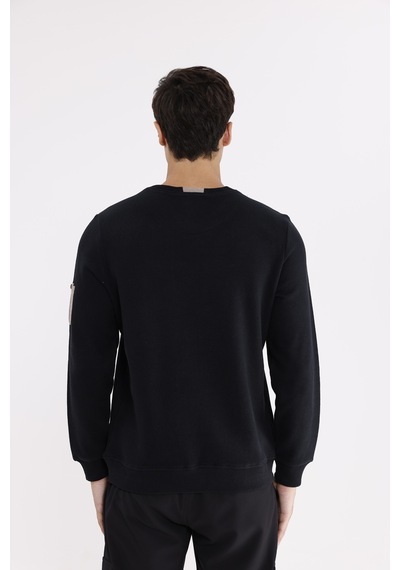 Rowinger Selanik Dokulu Yumuşak Tutuşlu Rahat Kalıp Sade Tasarım Uzun Kollu Sweatshirt Black