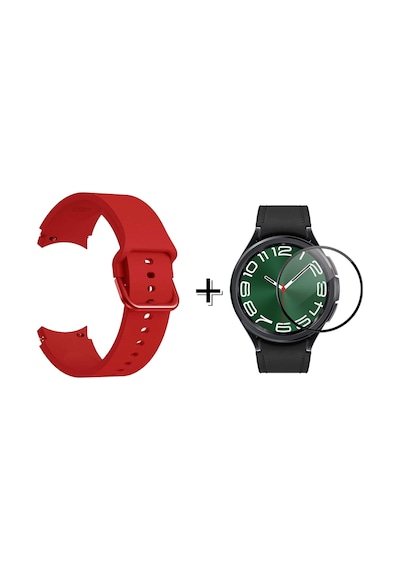 Forzacase Samsung Galaxy Uyumlu  Watch 6 Classic 47mm İçin Silikon Kordon Kayış + Ekran Koruma Filmi - Fc163 Kırmızı