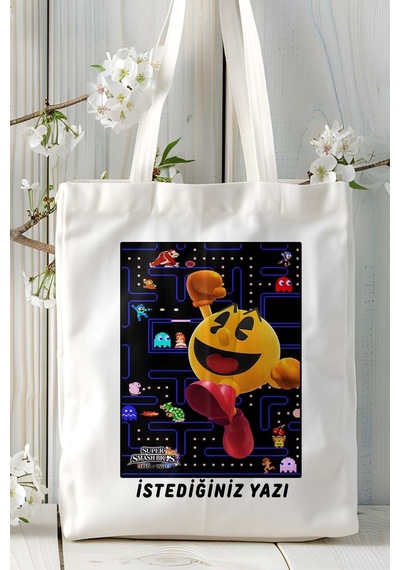 Art Hediye Pacman Oyun Baskılı Omuz Çanta Kişiye Özel Model 5 Çok Renkli