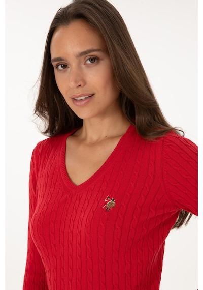 U.S. Polo Assn. Kadın Kırmızı V Yaka Basic Kazak 50307700-VR171