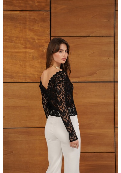 Verymoda Dantel Bluz - F2071 Siyah