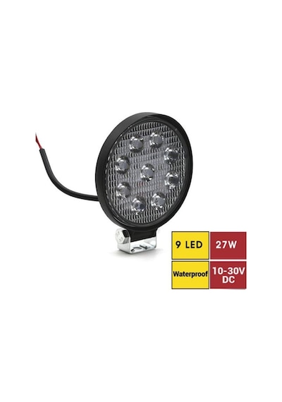 Carub Lamba Çalışma Lambası Mini Off-road Led Işık Projektör 10-30v 27w 9 Led Ip67 Yuvarlak Siyah Br3010506 1 Adet