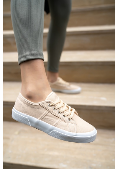 Kadın Keten Sneaker Bej