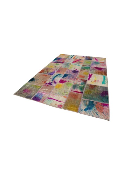 Bespoky Patchwork Çok Renkli Soyut Bohem Salon Halısı El Dokuma