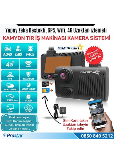 4g Uzaktan İzlemeli 2 Kameralı Wifi Gps Yapay Zeka Destekli Akıllı Dashcam Kamyon Tır Kamera Sistemi