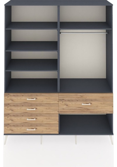 Hyperion Gardrop 6 Raflı 5 Çekmeceli Tek Askılı 176x44x221 Antrasit-antrasit/çam Antrasit/çam