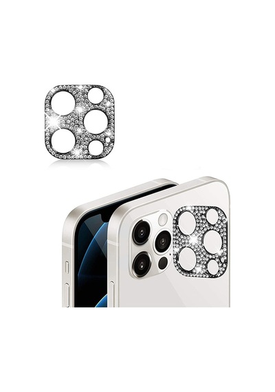 Ally Apple Uyumlu iPhone 12 Pro Max Diamond Taş İşlemeli Kamera Koruyucu Lens Siyah