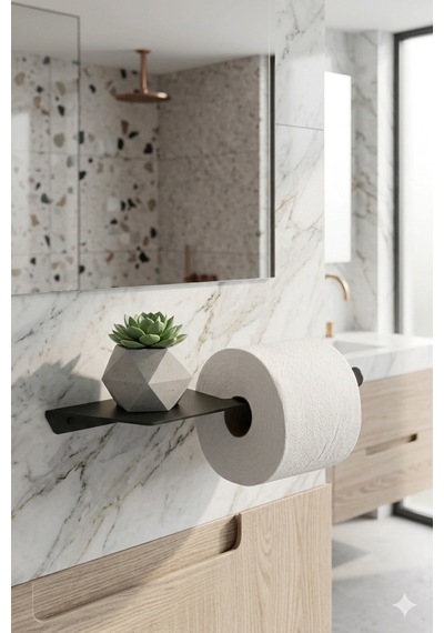 Telefon Raflı Siyah Metal Tuvalet Kağıtlığı Modern Wc Kağıt Tutucu Banyo Aksesuarı Siyah