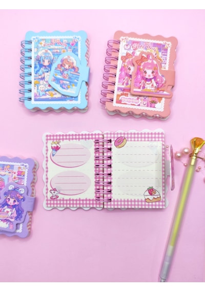 Candy Sevimli Kız Cırtlı Cep Boy Mini Not Defteri 7x8 Cm - Mavi