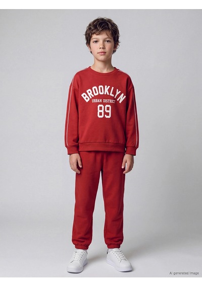 LC Waikiki Lcw Kids Kırmızı Baskılı Erkek Çocuk Eşofman Takım Red