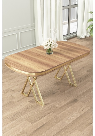 Nisare Serisi 90x168 Lak Panel Sabit Mutfak Masası Hazar Masa Gold Ayak