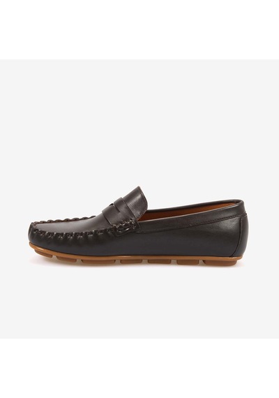 Kemal Tanca Erkek Hakiki Deri Bağcıksız Kauçuk Tabanlı Loafer A9408 Kahverengi