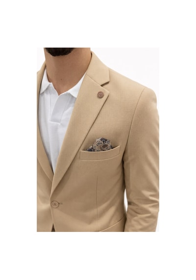 Pike Kumaş Jogger Pantolonlu Erkek Takım Elbise Torba Cepli Tek Düğme Slim Fit Kombin Bej