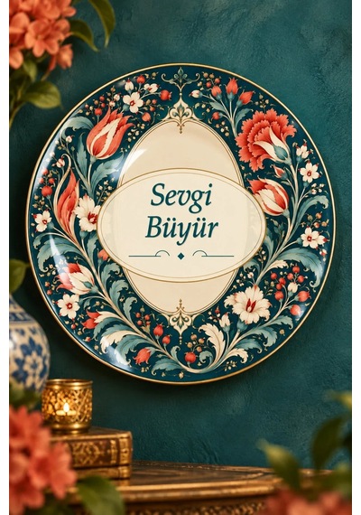 Dekoratif Duvar Tabağı Gönülden Sözler Dekorlu Seramik Tabak Beyaz