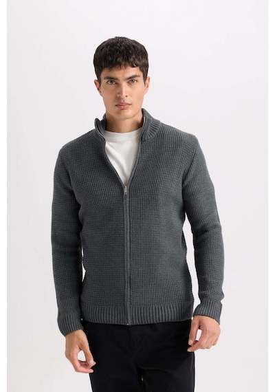 DeFacto Standart Fit Normal Kesim Yarım Balıkçı Yaka Fermuarlı Waffle Hırka R1195AZNSAR4