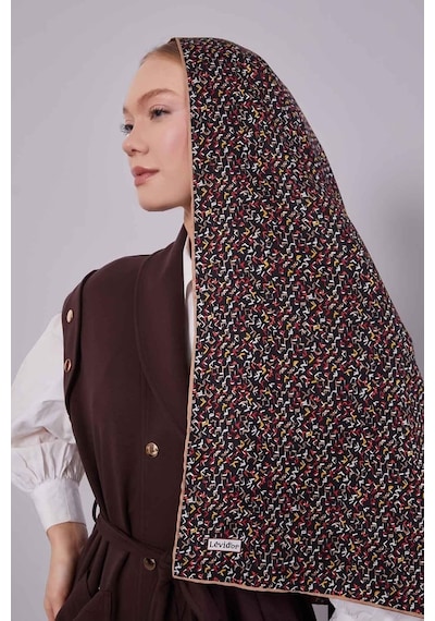 Levidor Mini Yazı Detayi Twill İpek Eşarp-0926 Siyah