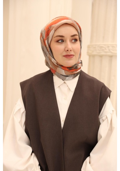 Silk Home Olinda İpek Eşarp 47001-26 Antrasit, Gri, Turuncu, Kiremit, Mor