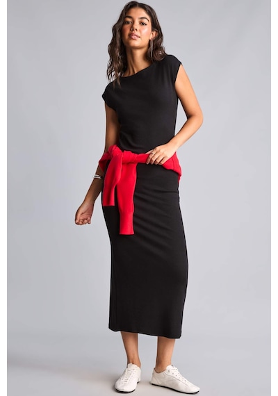 Defacto Pamuklu Bodycon Vücudu Saran Dik Yaka Modal Kısa Kollu Midi Elbise H0862ax26aubk81 Siyah-bk81