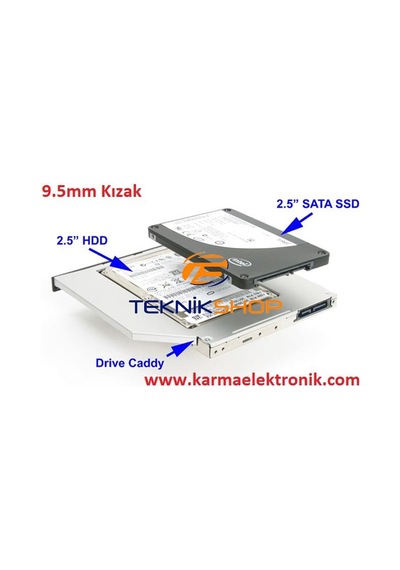 Dvd Den İkinci Hdd Ssd Caddy Kızak 9.5mm 2.harddisk Yeri Ver.1 / İnce