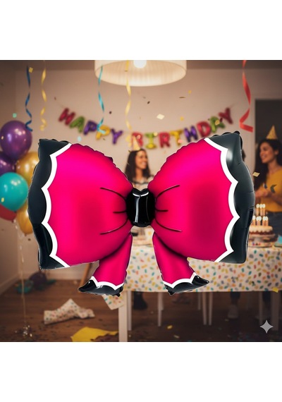 92x58 Cm Fuşya Bowtie Fiyonk Folyo Balon - Doğum Günü Parti Dekorasyon Balonu Çok Renkli