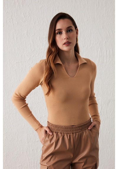 Sateen Polo Yaka Triko - Bisküvi-132060 Bisküvi