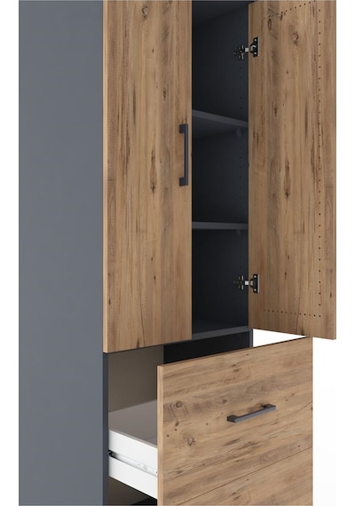Hyperion Dolap 3 Raflı 2 Çekmeceli 2 Kapaklı 60x44x182 Antras... Antrasit
