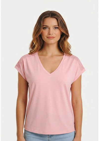 Only Onlfree Life S/s V-neck Lace Top Jrs Kadın T-shirt 15369294 Pembe