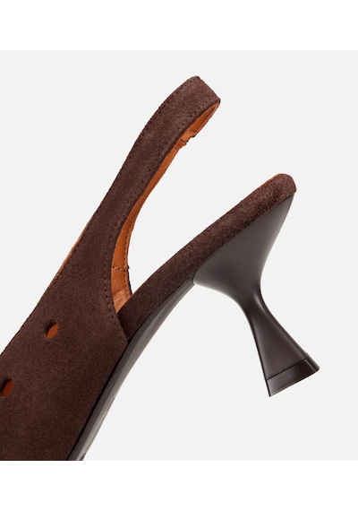 Hotiç Kadın Süet Deri Kahverengi Delikli Arkası Açık Kısa Topuklu Stiletto