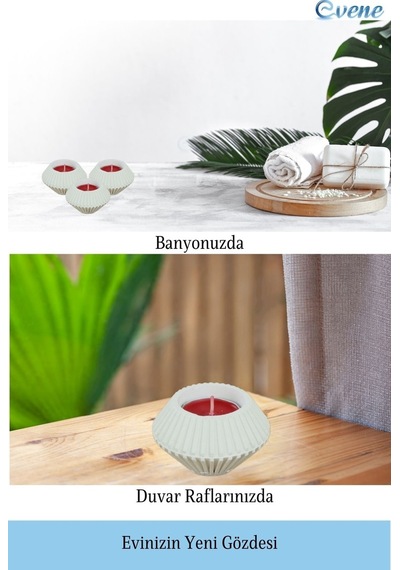 Mumluk Şamdan 3 Adet Tealight Uyumlu Elmas Çizgili Model - Beyaz