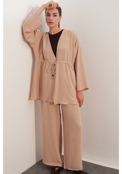 Bigdart Kadın Ayrobin Kimono Pantolon İkili Takım 30101 - Bej