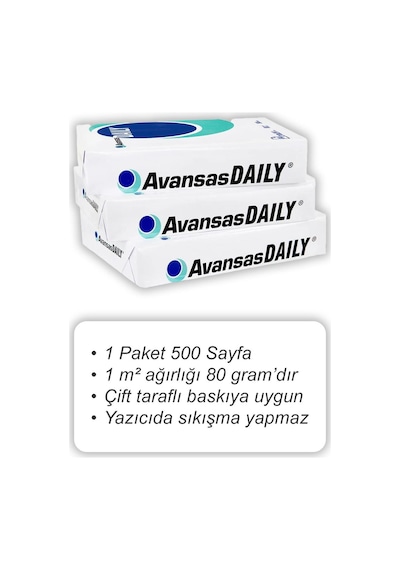 Düvenci Toptan Avansas Daily A4 Fotokopi Kağıdı 80 G. 500 Sayfa A4