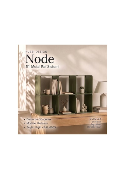 Node 6'lı Modüler Metal Açık Raf Ünitesi Konsol Ve Masaüstü Kitaplık 50x33 Cm Yeşil - 944245501 Yeşil