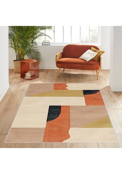 Rovigo Home Dijital Baskı Yıkanabilir Kaymaz Taban Salon Halısı Rvg0587 Turuncu