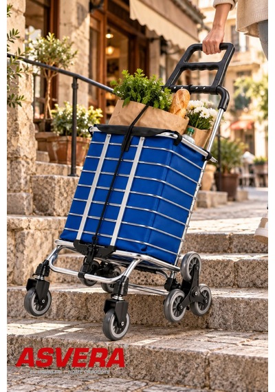 Asvera Merdiven Çıkan Pazar Arabası 3 Tekerlekli Katlanır Market Arabası