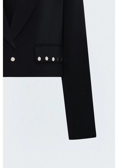Sateen Sally Uzun Kol Crop Ceket Siyah