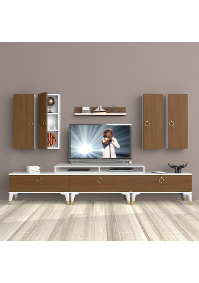 Decoraktiv Ekoflex 8d Mdf Gold Tv Ünitesi Tv Sehpası Beyaz - Ceviz