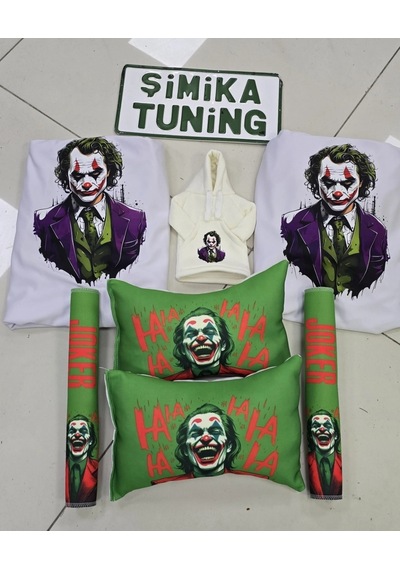 Joker Beyaz Servis Kılıfı Ön Ve Arka 4parça Takım Ve Otomobil Boyun Yastığı 2'li Ve Kemer Kılıfı 2'l