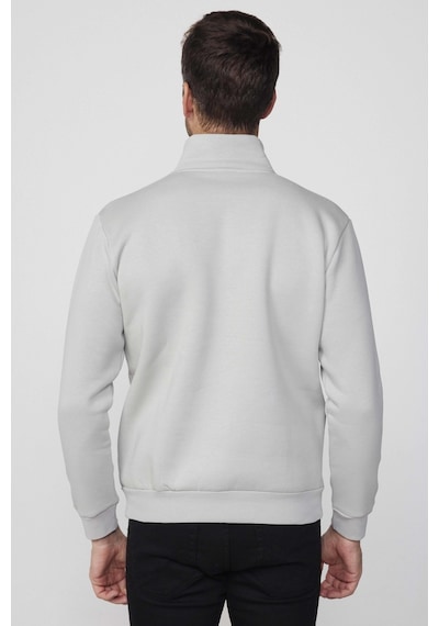 Tudors Pamuklu Dik Yaka Fermuarlı Taş Unisex Sweatshirt-29416-taş Taş