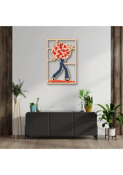 Çiçek Buketi Taşıyan Figür - Metal Tablo - Dec0381 33 X 50 Cm Çok Renkli