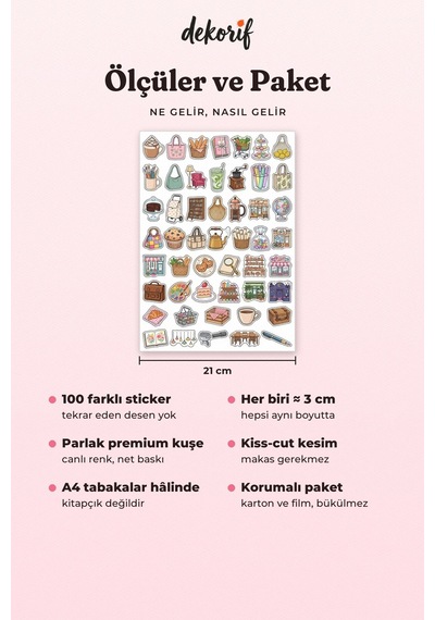 Renkli Çarşı Dükkanları Sticker Seti 100 Adet - Kafe Kitapçı Fırın Butik Temalı Ajanda Çıkartma Çok Renkli