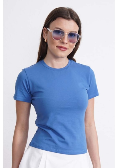 Crop Slim Fit Pamuk Likra Tişört-koyu Mavi Koyu Mavi