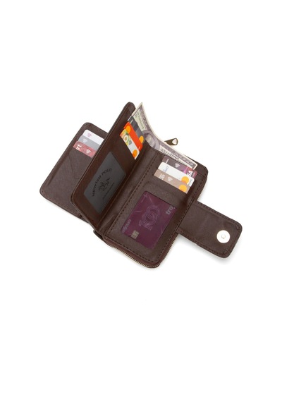 Newish Polo Kadın Deri Desenli Telefon Kağıt Para Bölmeli Kartlık Ve Cüzdan - New389 Kahverengi