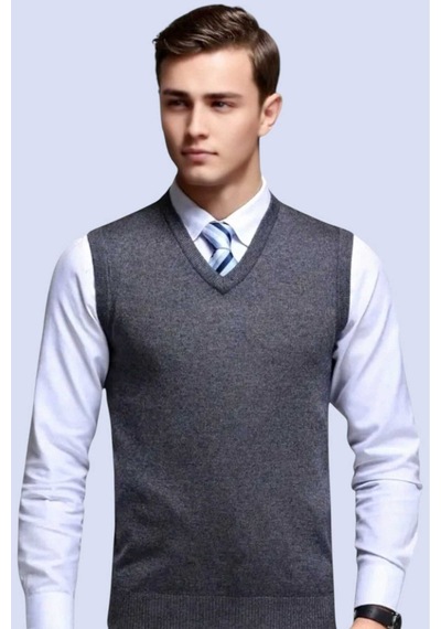 Tezzgelsin Erkek V Yaka Triko Tüylenmez Süveter Erkek Slim Fit Süveter Füme