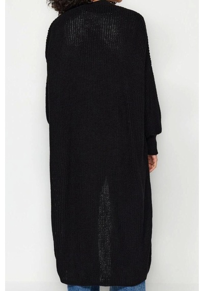 Frm Kadın Moda Şık Uzun V Yaka Regular Maxi Basic Triko Hırka Siyah