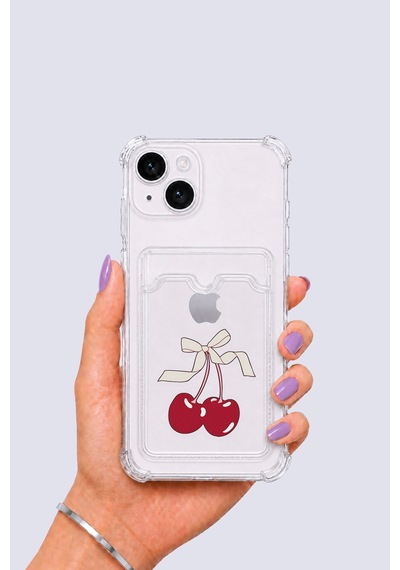 Apple iPhone Uyumlu 14 Kartlıklı Kiraz Desenli Kılıf