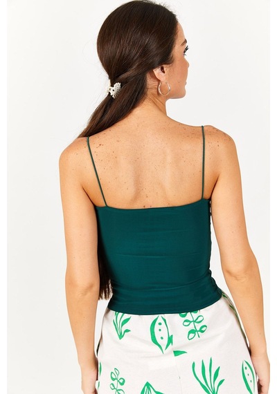 Armonika Kadın Zümrüt İp Askılı Astarlı Crop Bluz Arm-22y055003