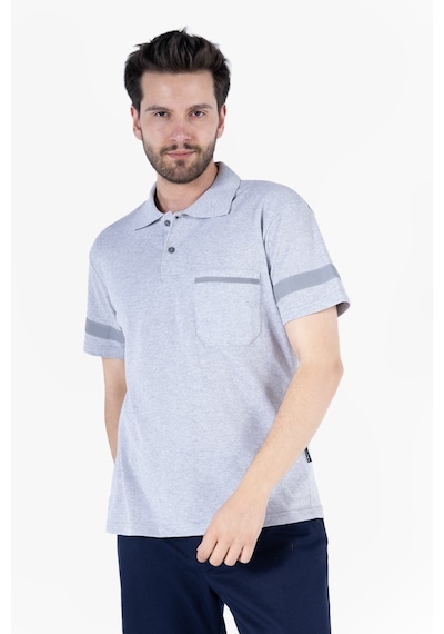Polo Yaka Reflektörlü T-shirt Gri Melanj