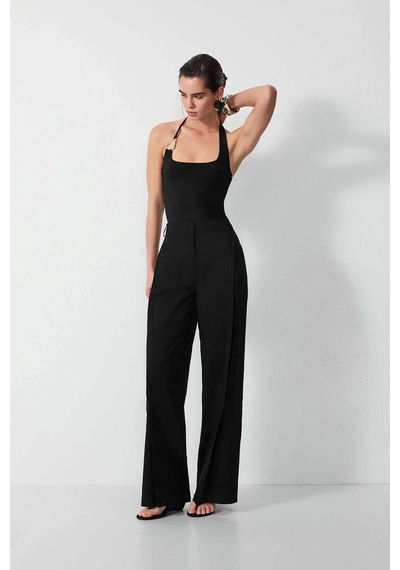 Vatkalı Pileli Wide Leg Pantolon-16650 Siyah
